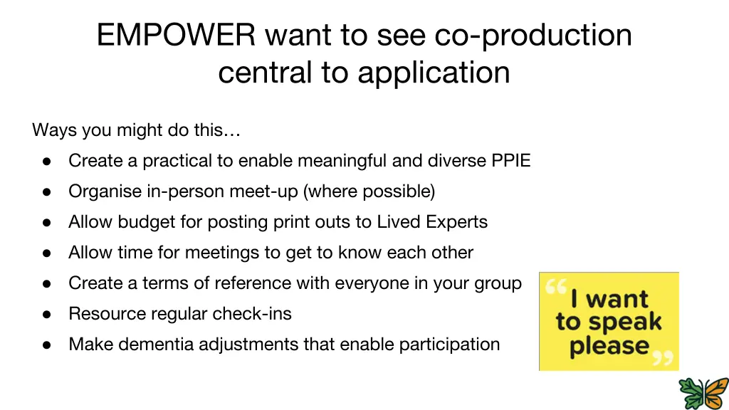 empower want to see co production central