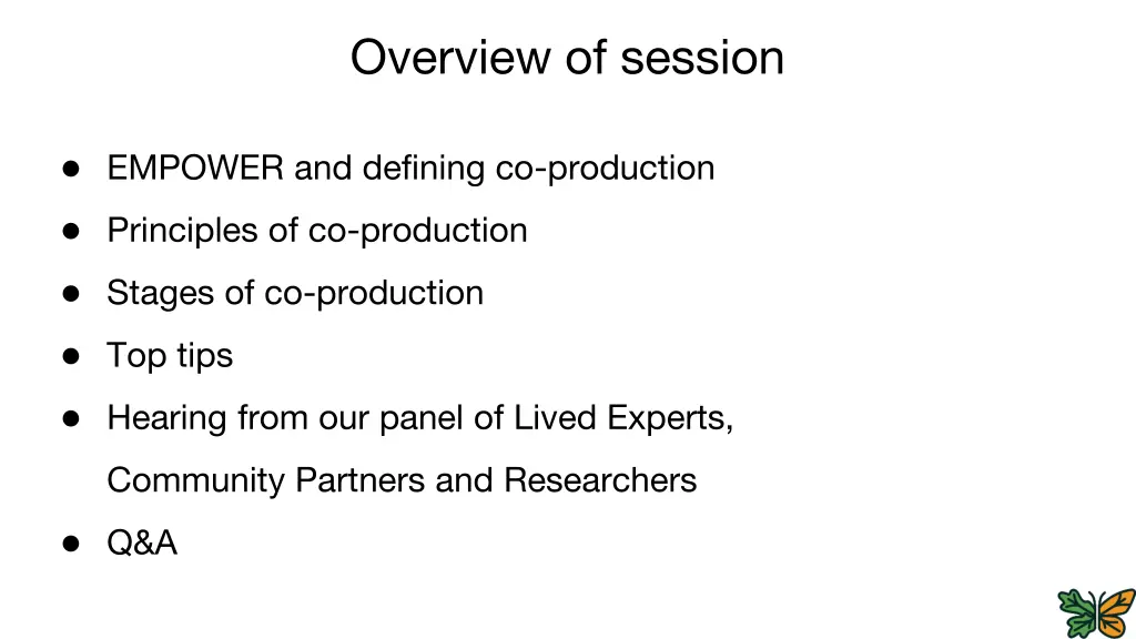 overview of session