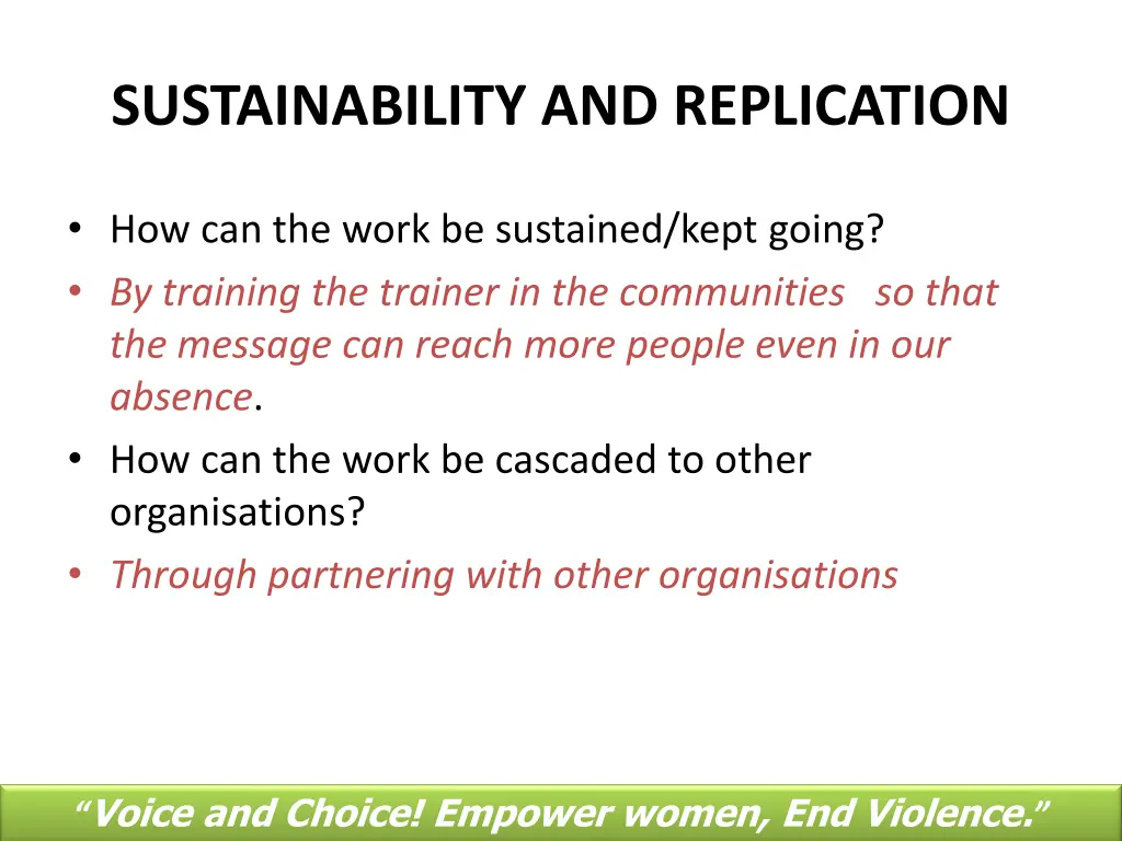 sustainability and replication