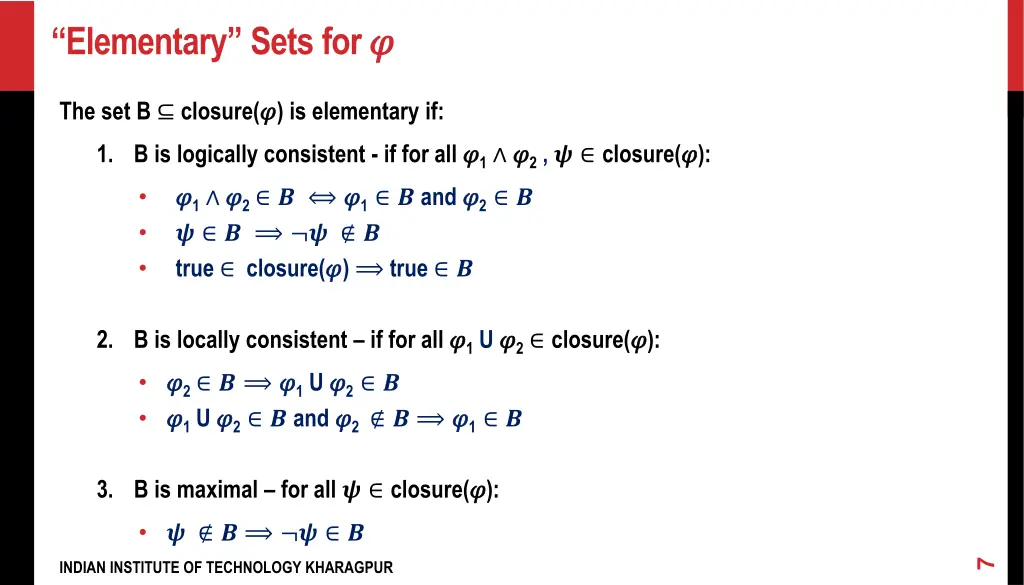 elementary sets for