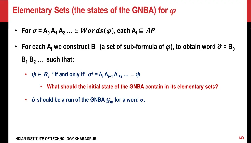 elementary sets the states of the gnba for