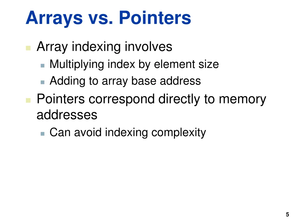arrays vs pointers