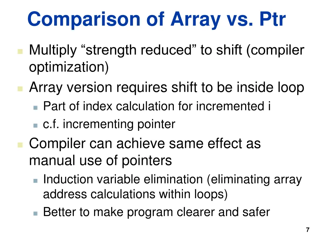 comparison of array vs ptr