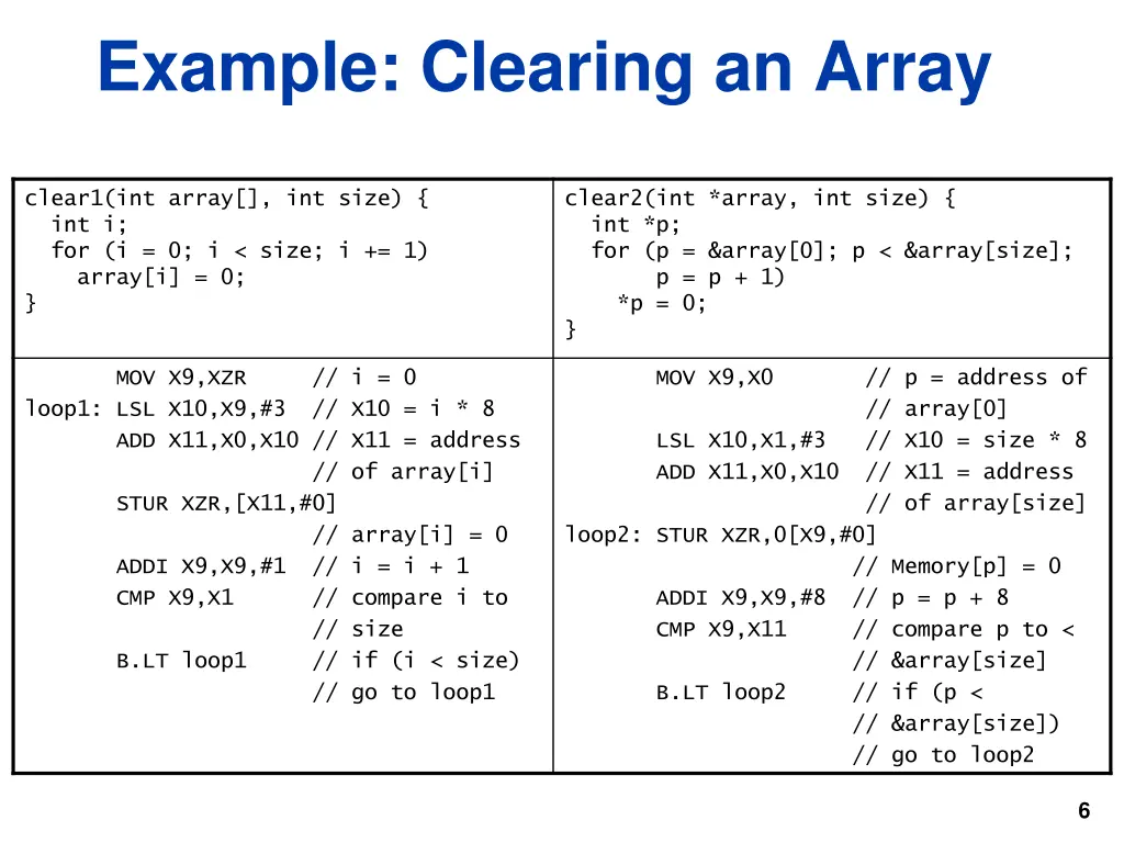 example clearing an array