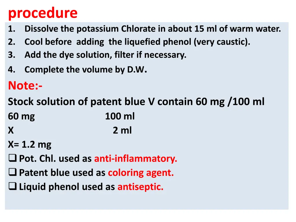 procedure 1 dissolve the potassium chlorate