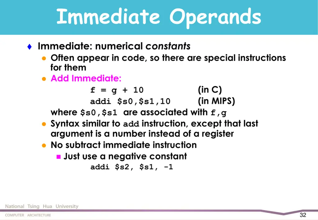 immediate operands
