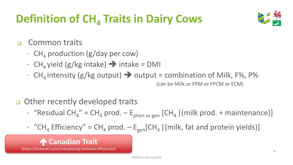 definition of ch 4 traits in dairy cows