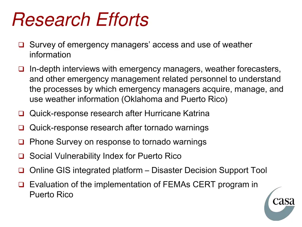 research efforts