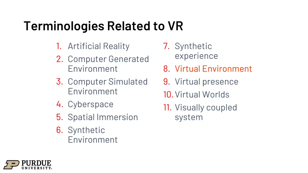 terminologies related to vr