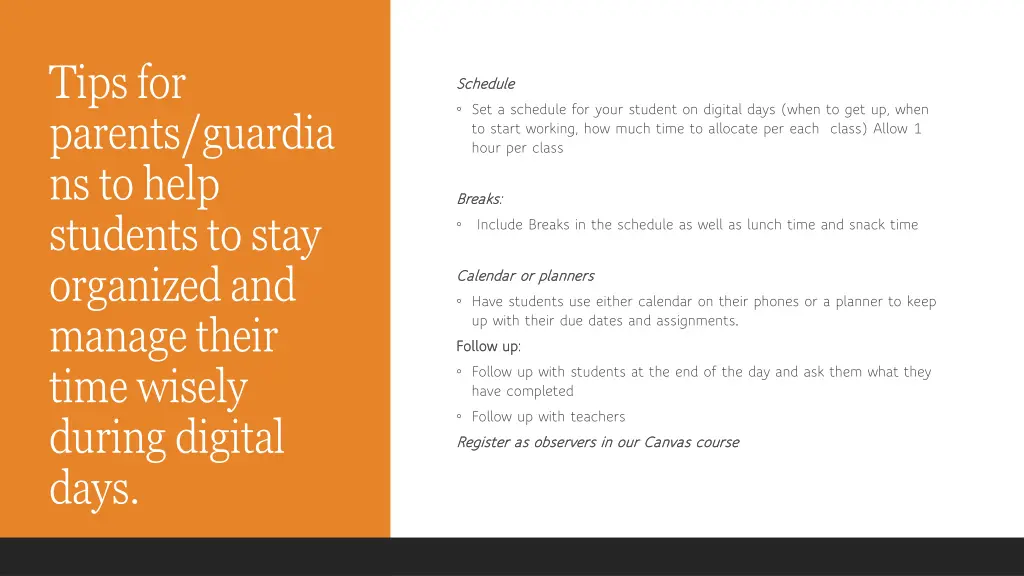 tips for parents guardia ns to help students