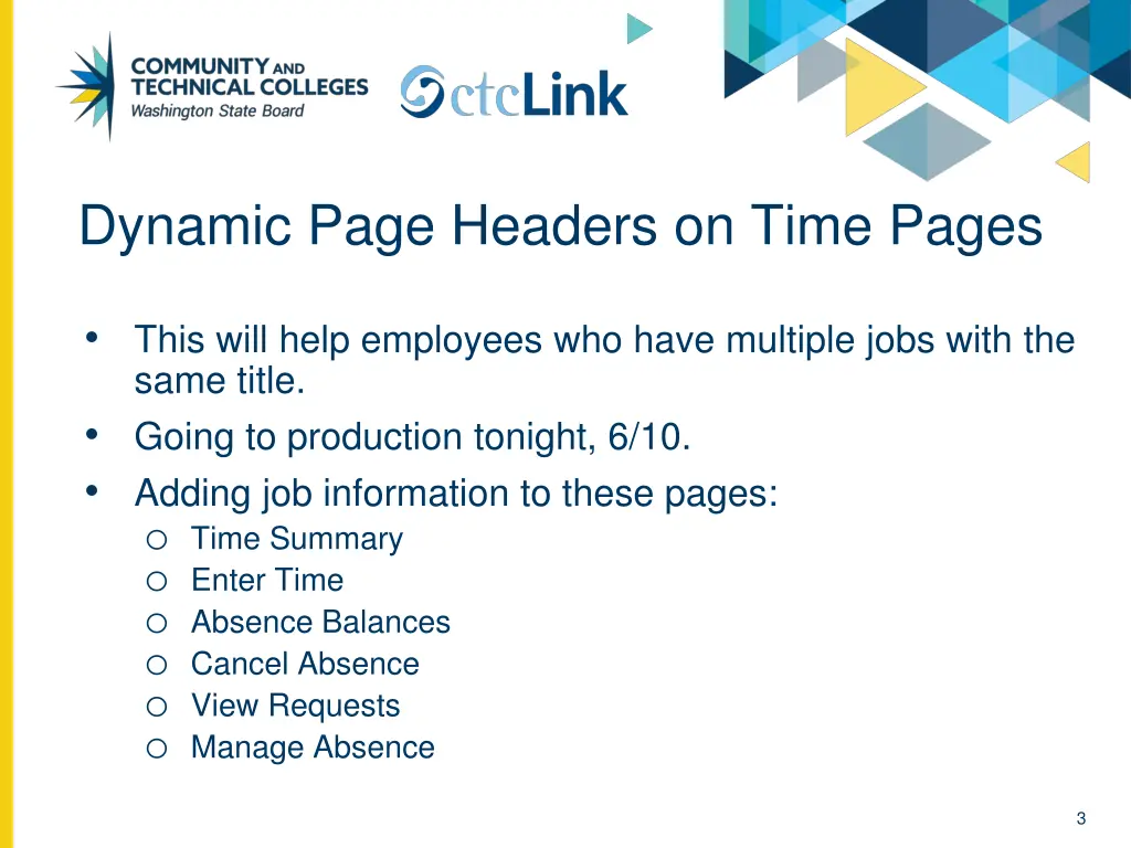 dynamic page headers on time pages
