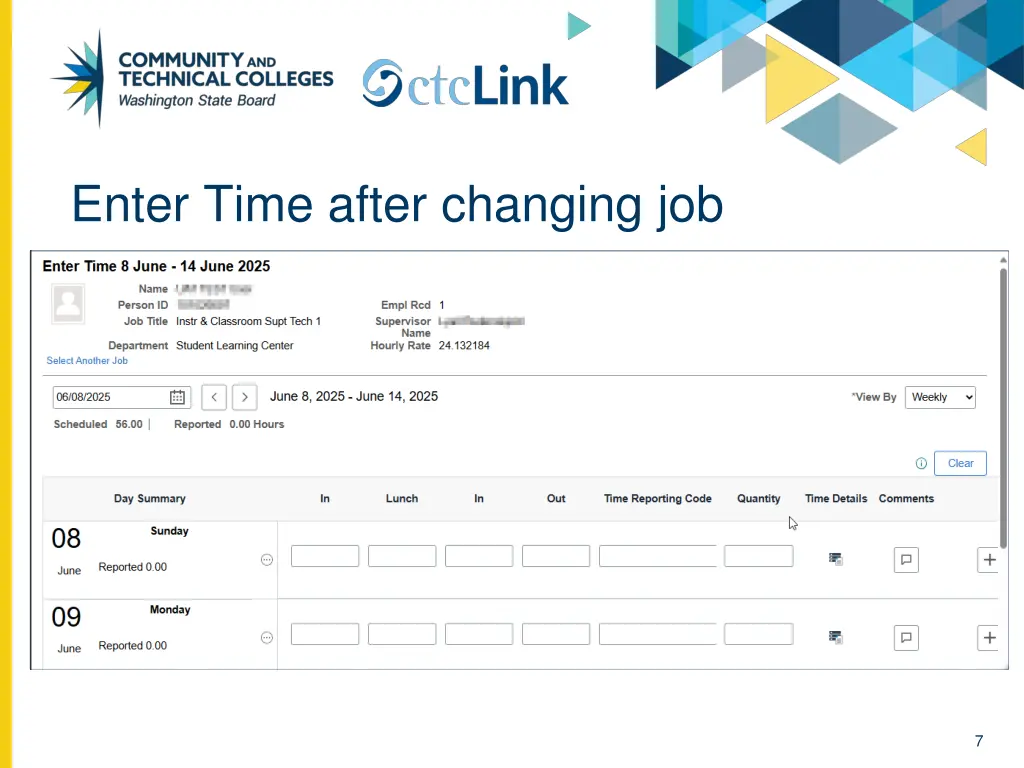 enter time after changing job