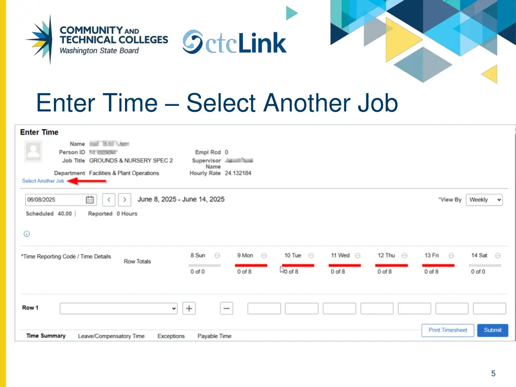 enter time select another job