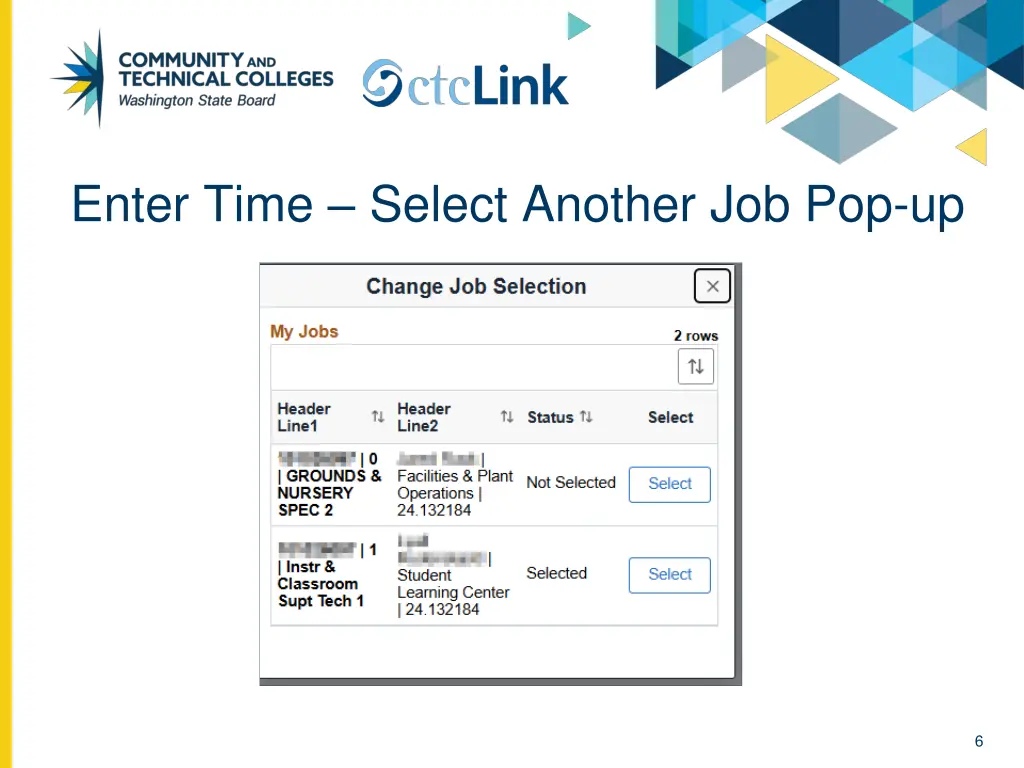 enter time select another job pop up
