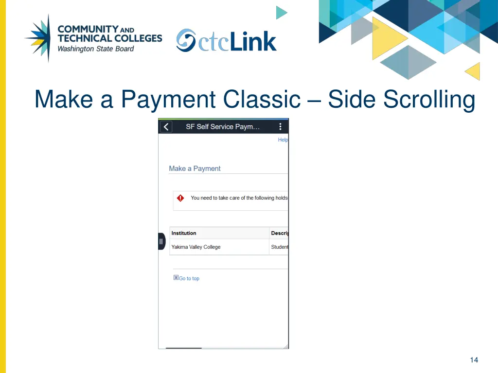 make a payment classic side scrolling