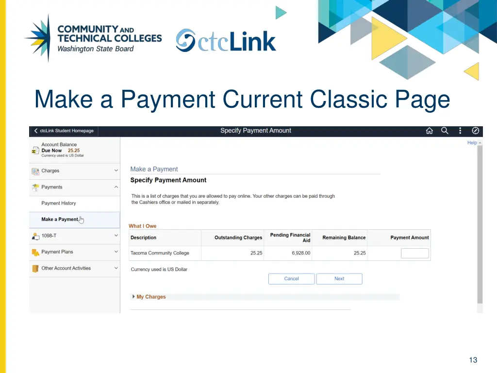 make a payment current classic page
