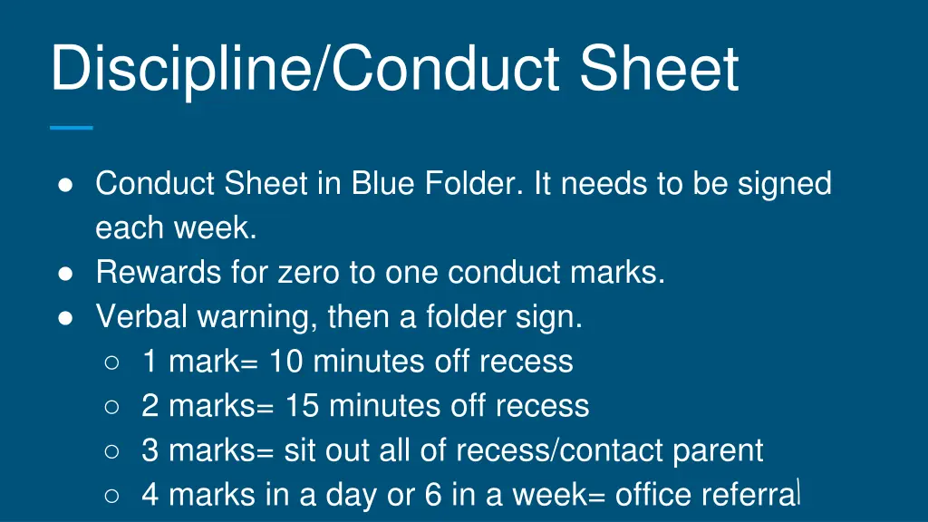 discipline conduct sheet