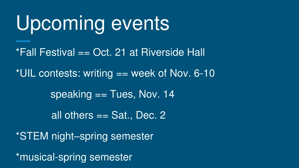 upcoming events
