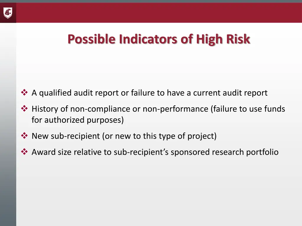 possible indicators of high risk