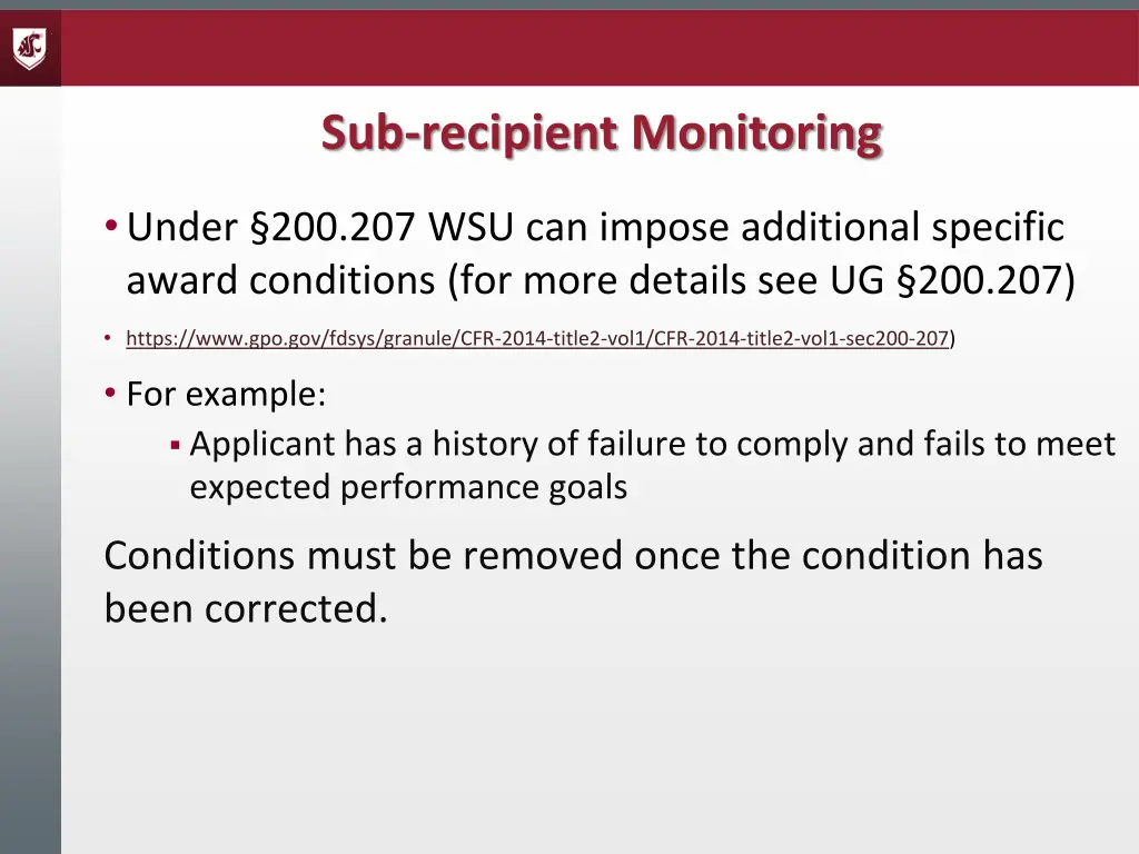 sub recipient monitoring