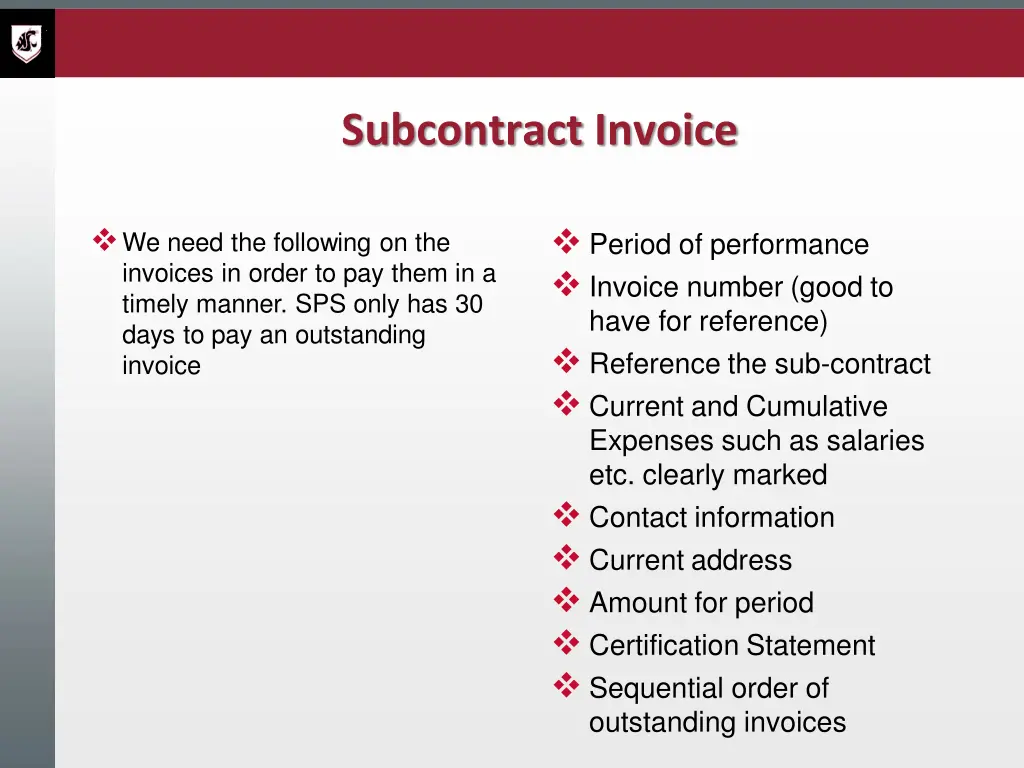 subcontract invoice