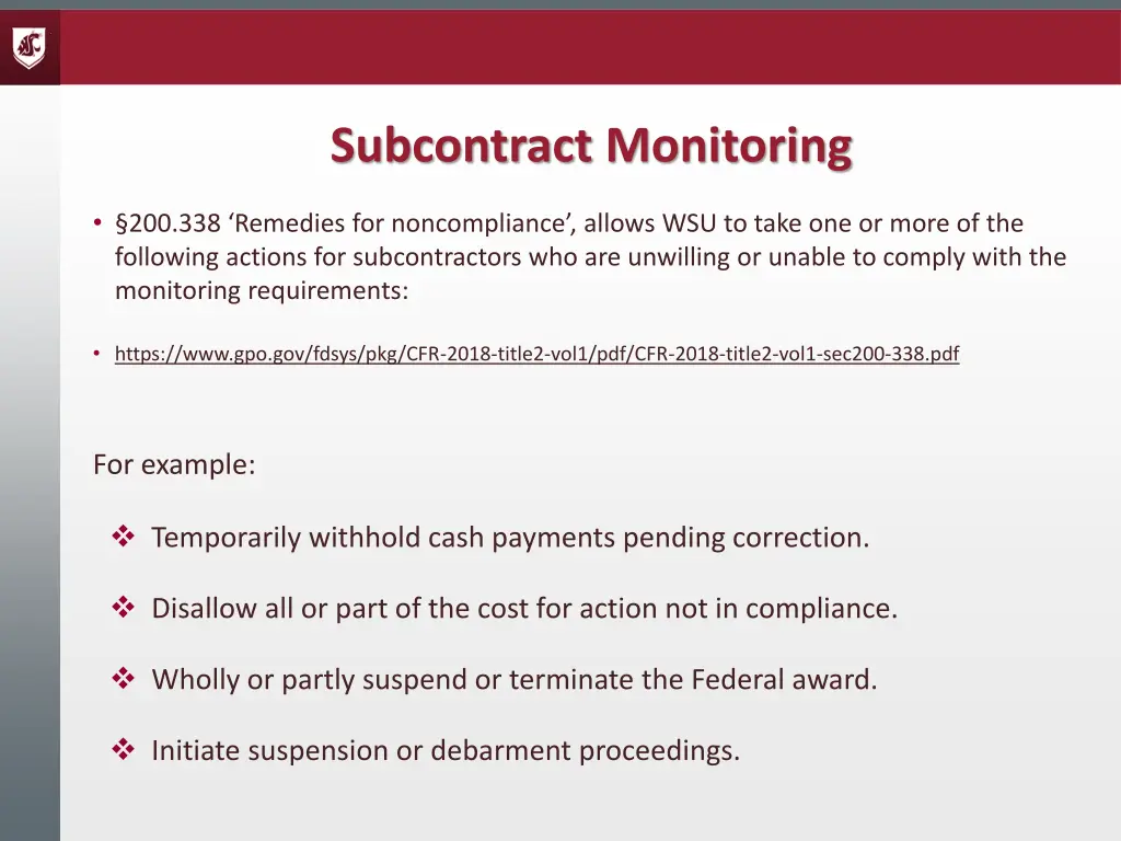 subcontract monitoring