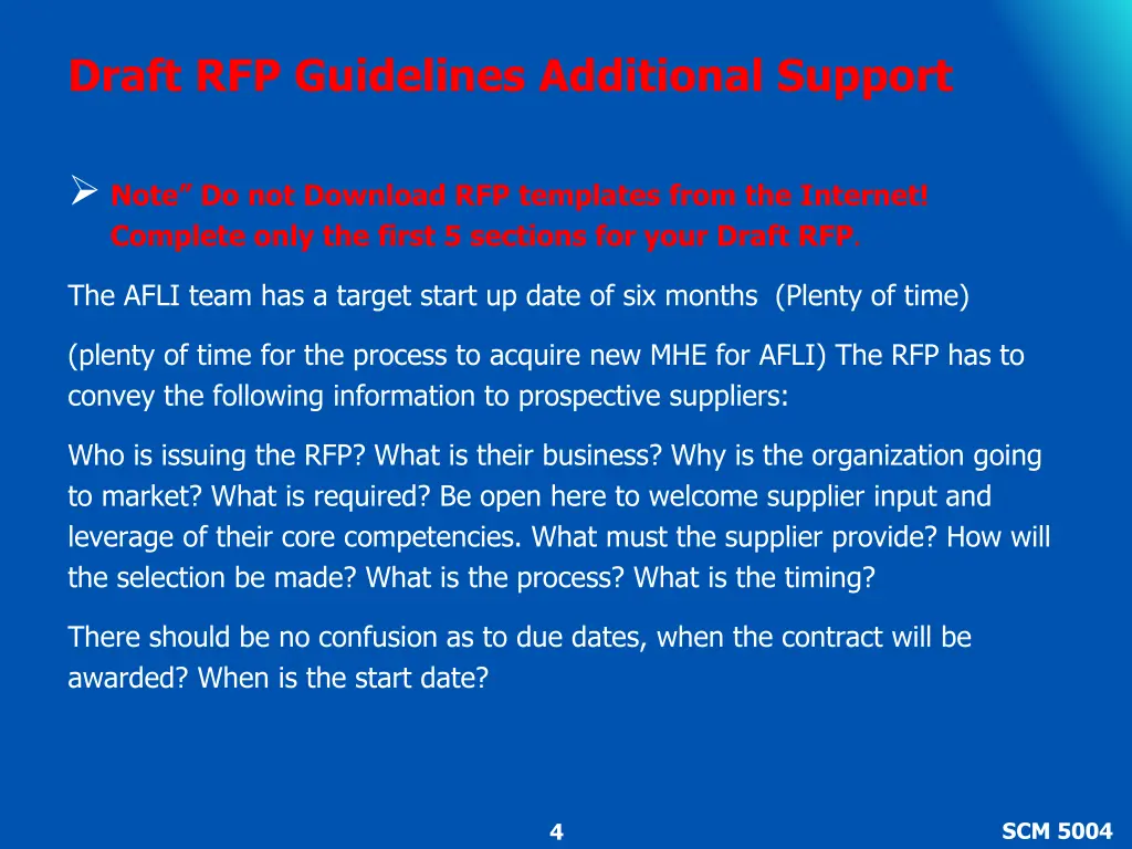 draft rfp guidelines additional support