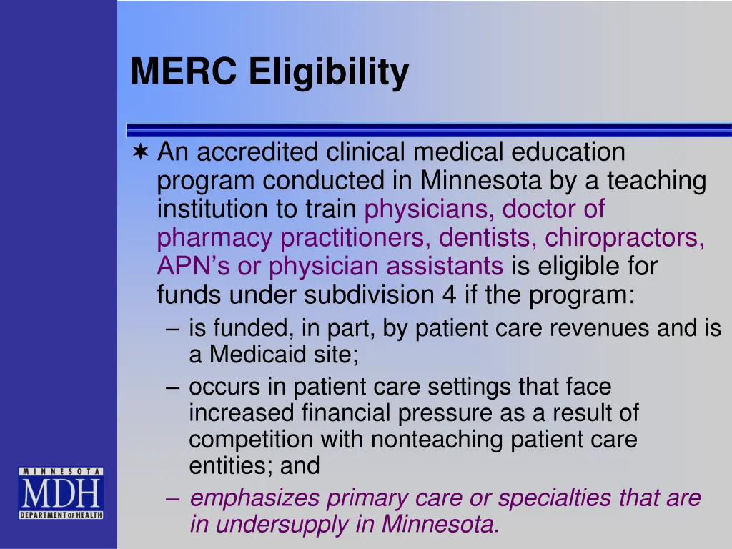merc eligibility