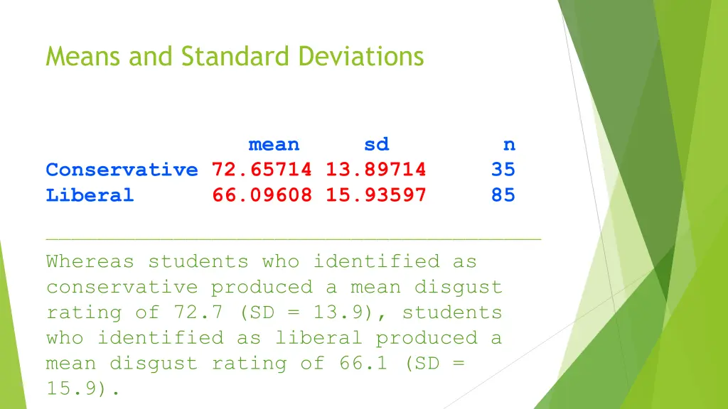 means and standard deviations
