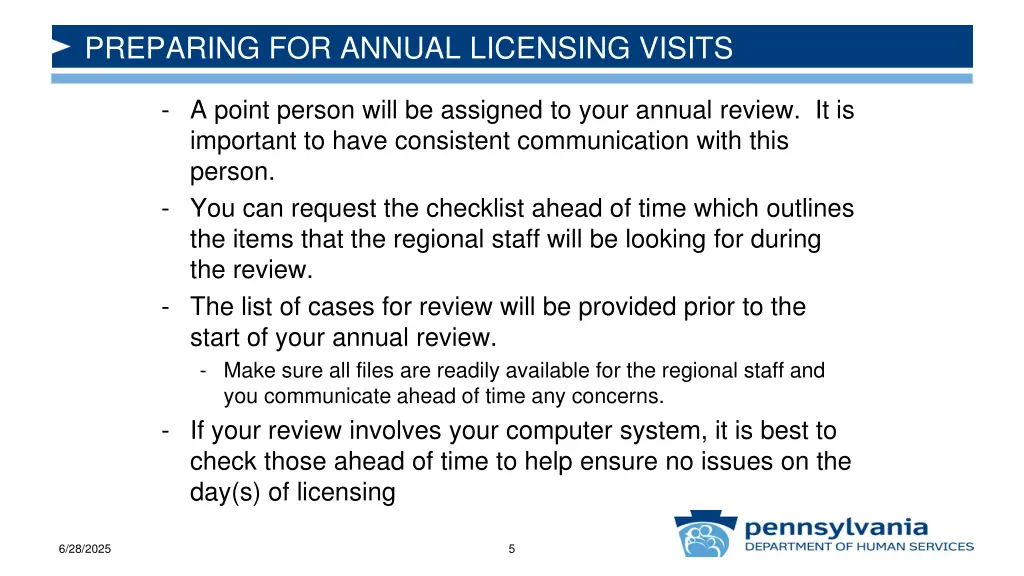 preparing for annual licensing visits