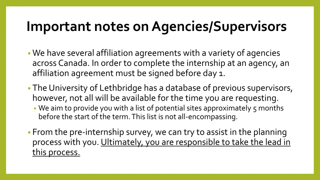 important notes on agencies supervisors