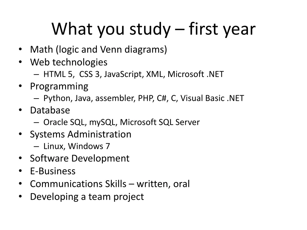 what you study first year math logic and venn