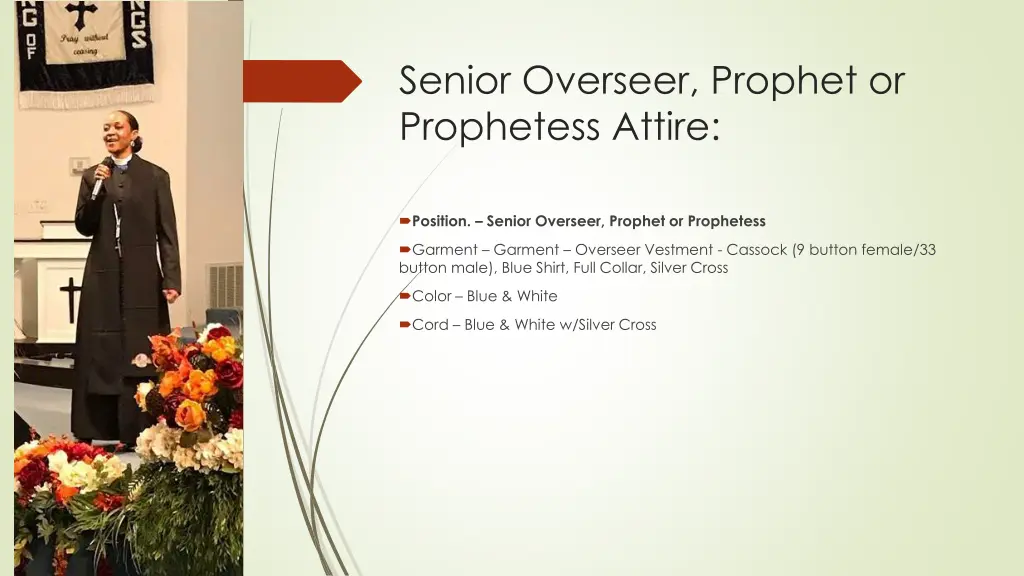 senior overseer prophet or prophetess attire