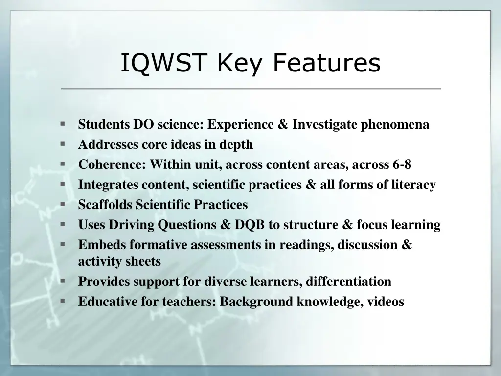 iqwst key features