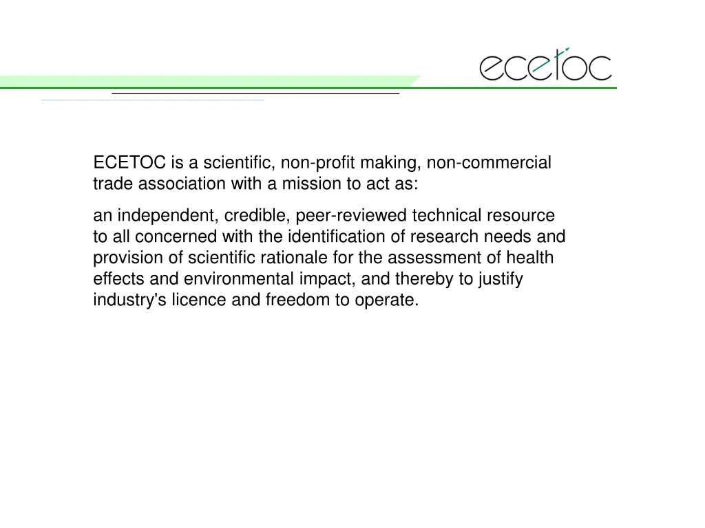 ecetoc is a scientific non profit making