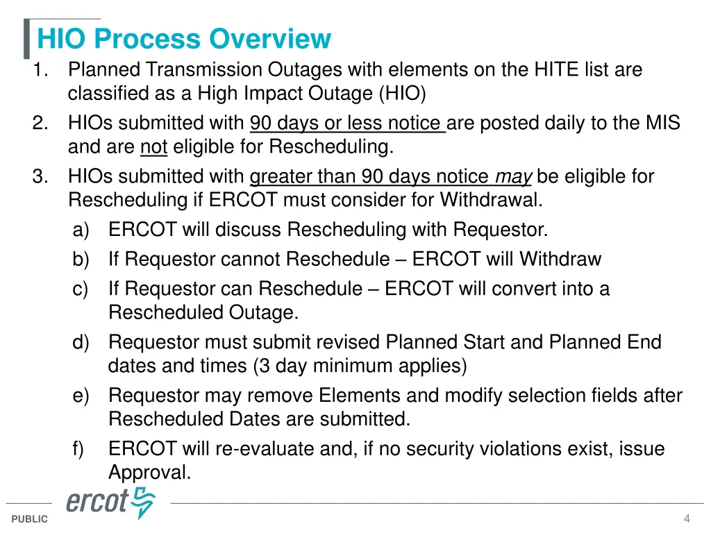 hio process overview 1 planned transmission