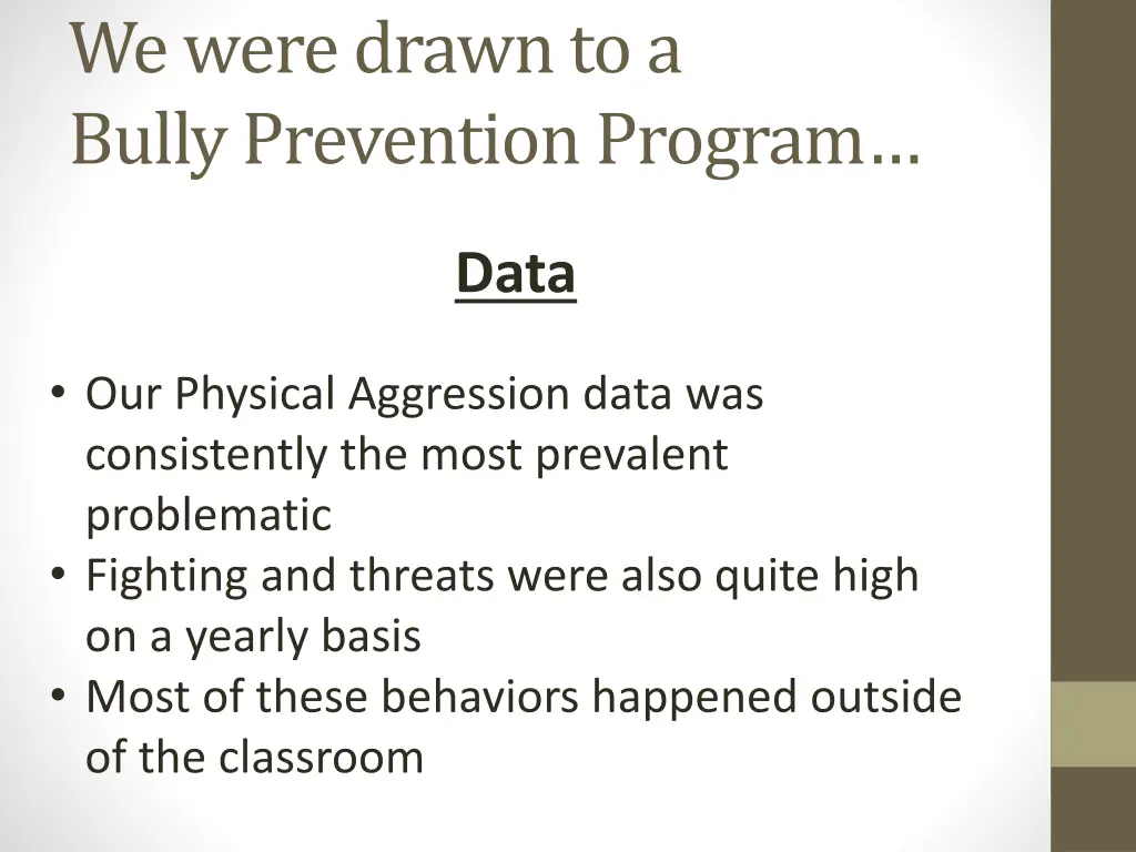 we were drawn to a bully prevention program
