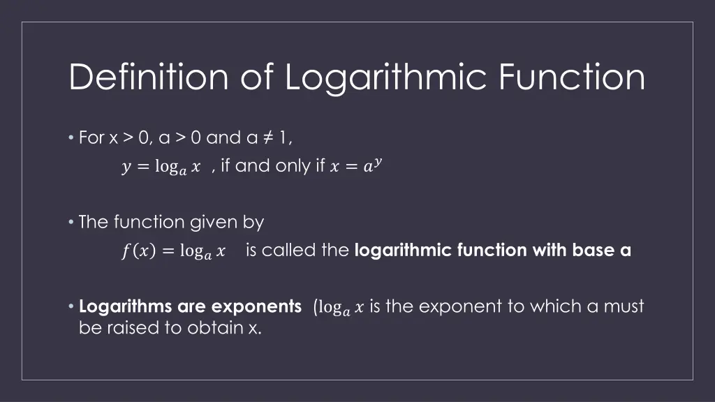 definition of logarithmic function