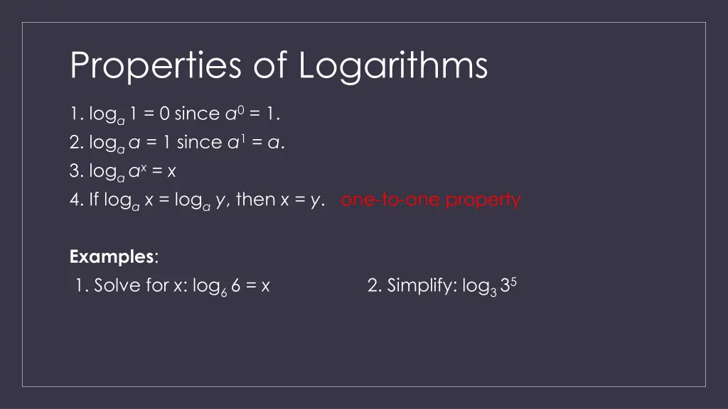 properties of logarithms