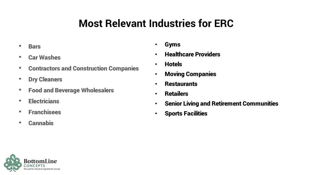 most relevant industries for erc