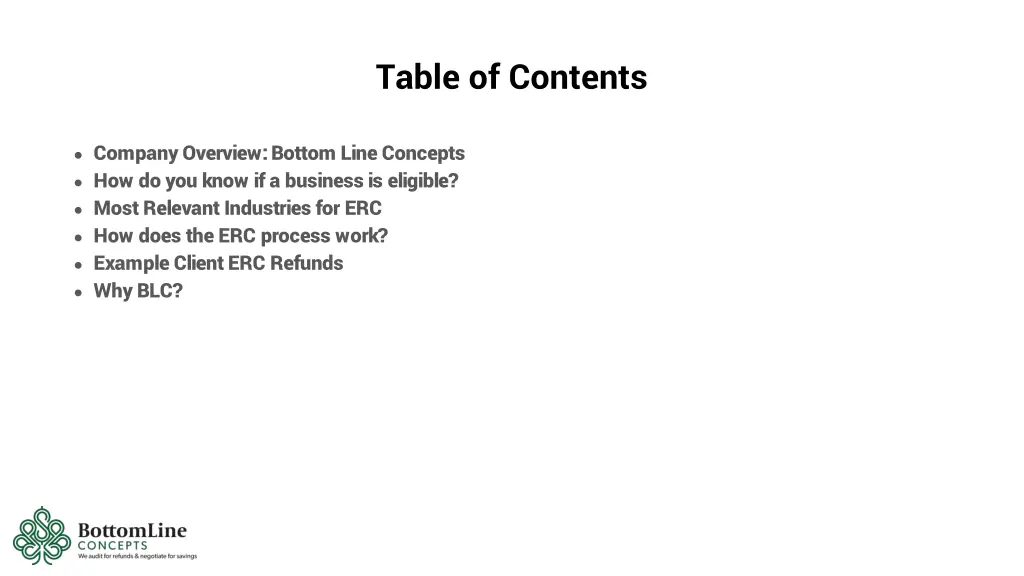 table of contents