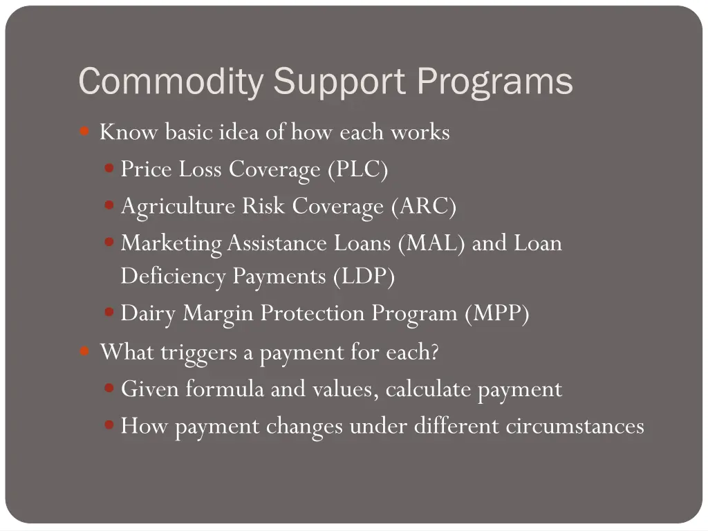 commodity support programs