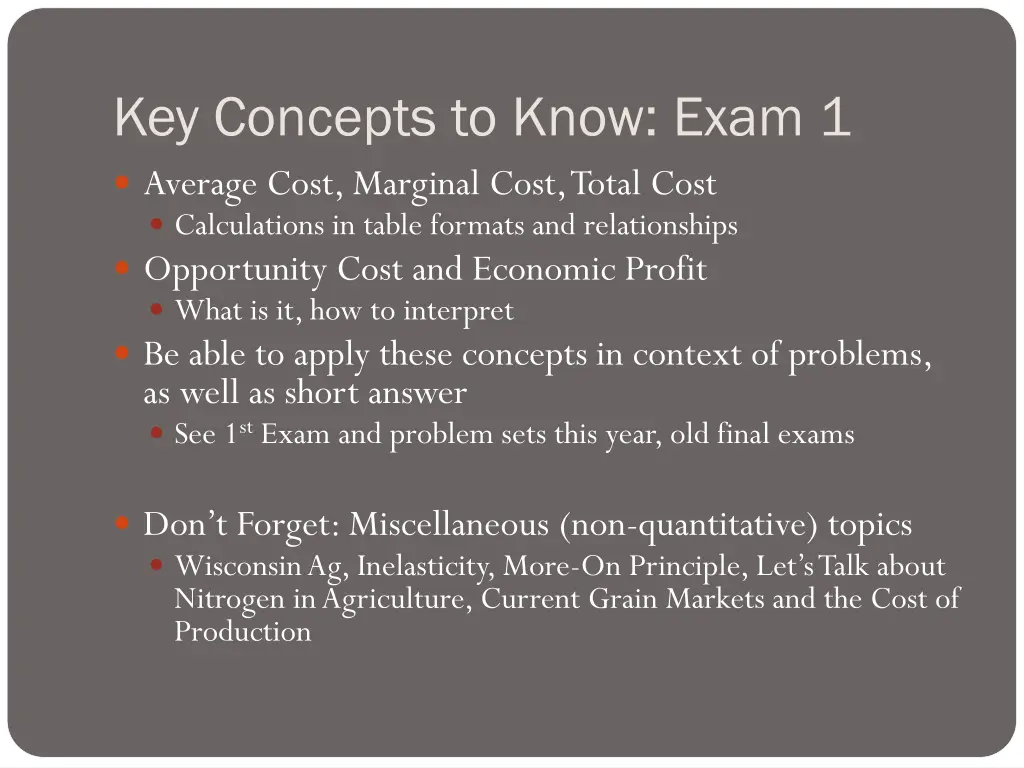 key concepts to know exam 1 average cost marginal