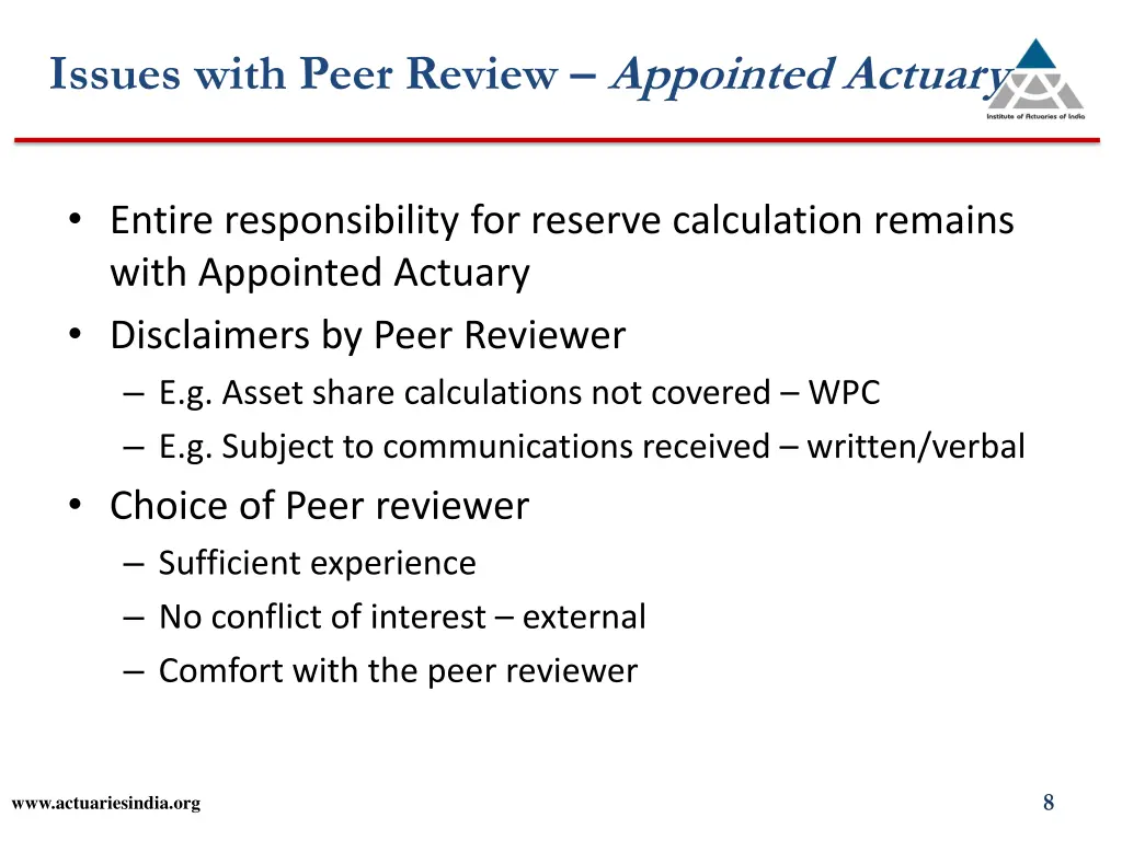 issues with peer review appointed actuary