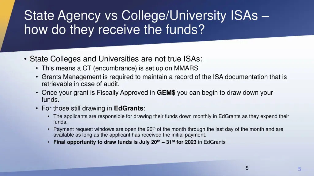 state agency vs college university isas