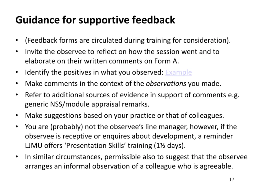 guidance for supportive feedback