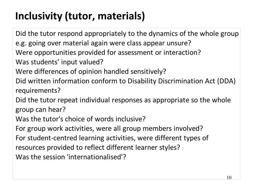 inclusivity tutor materials