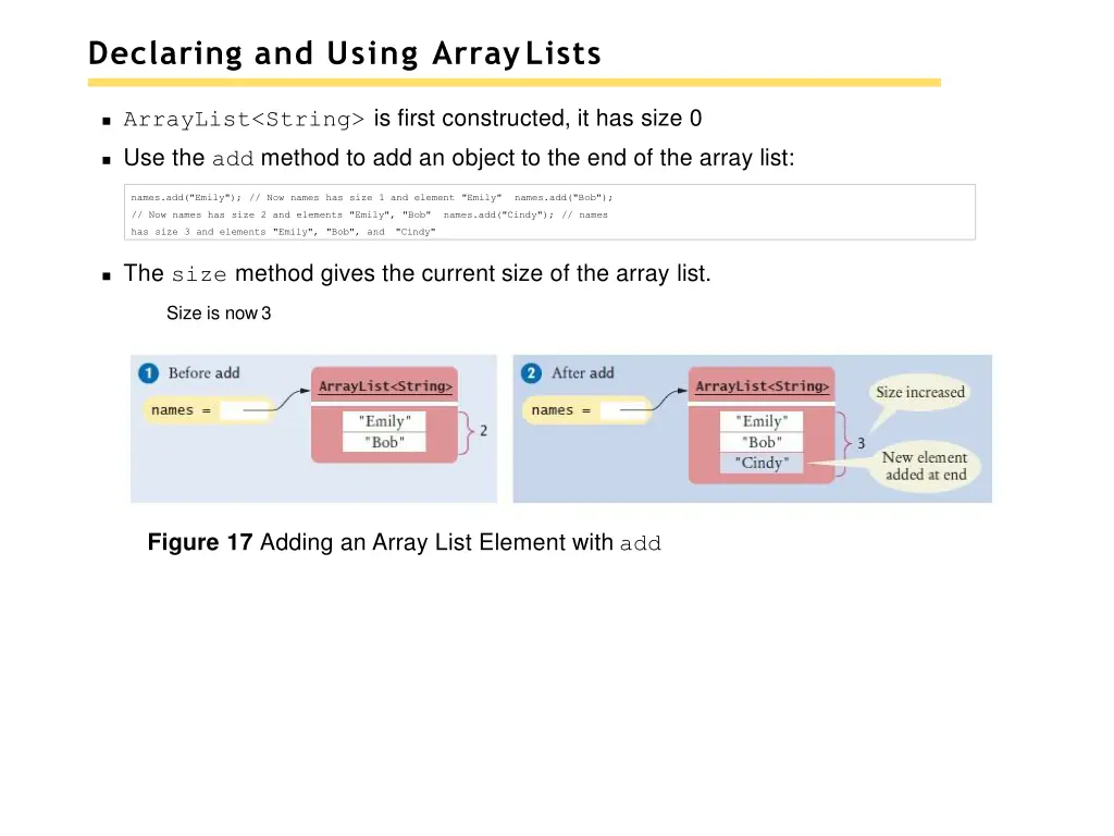 declaring and using arraylists 1