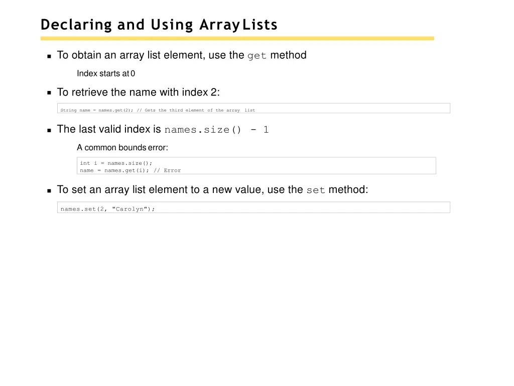 declaring and using arraylists 2