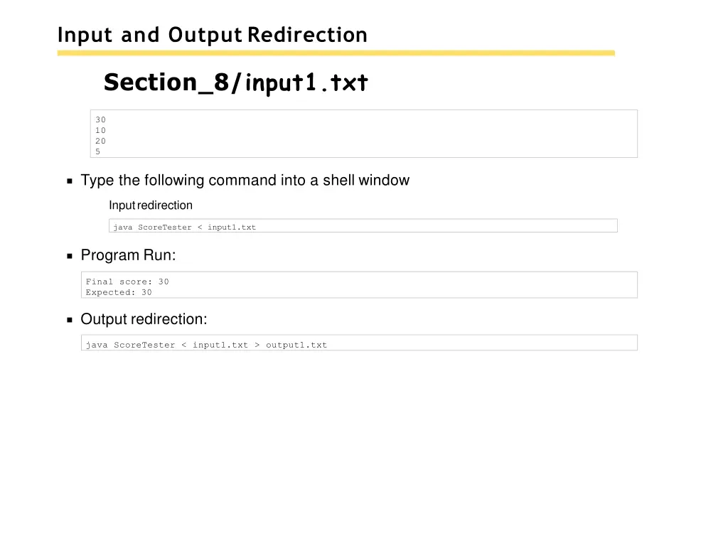 input and output redirection